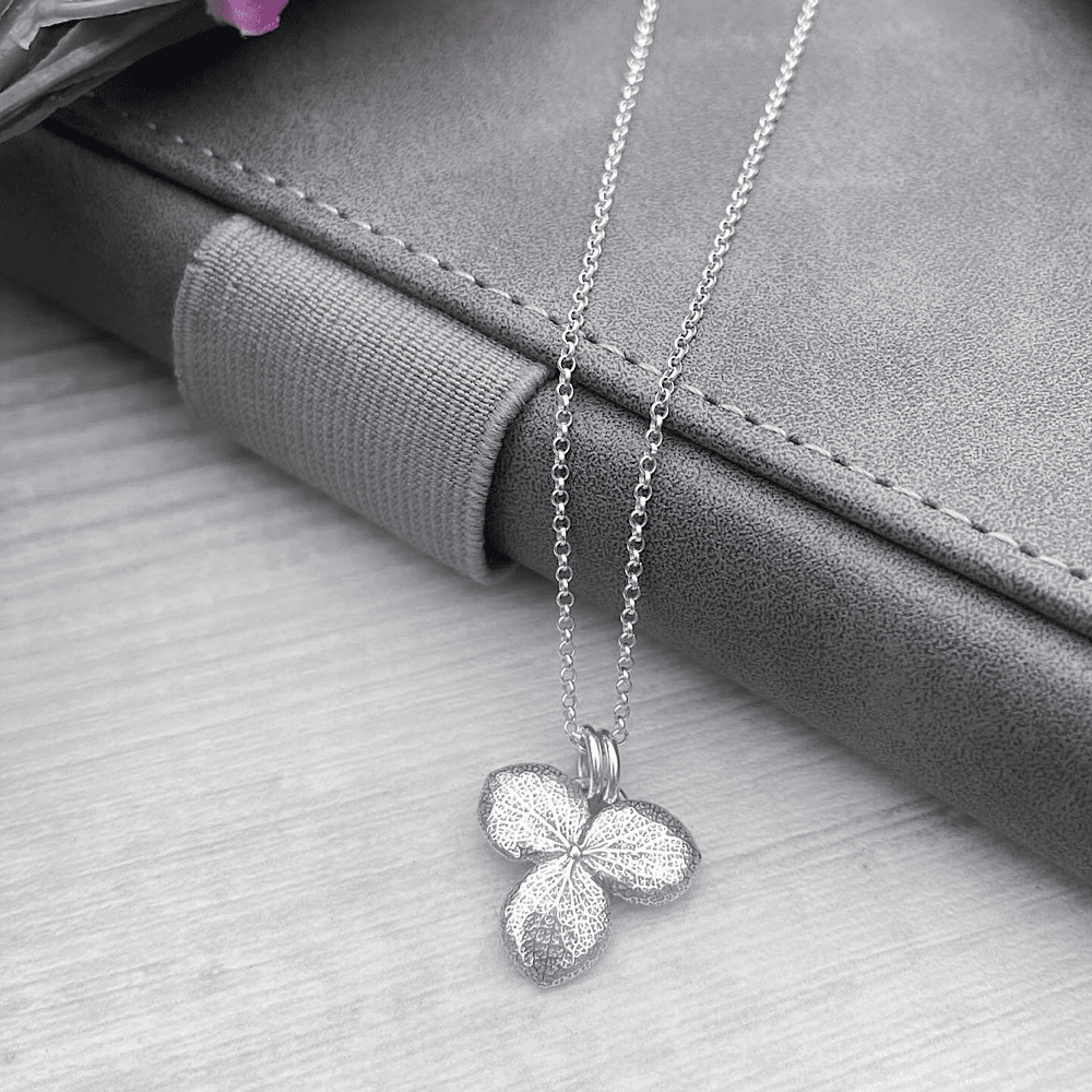 sterling silver hydrangea petal flower necklace