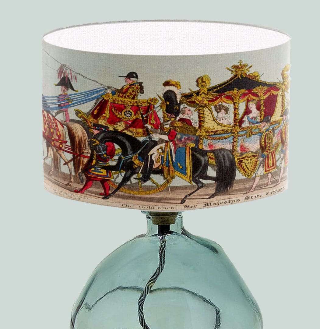 lampshade royal coronation carriage print period antique print lightshade