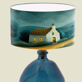 house on the hill illustration lampshade cottage countryside scene lightshade