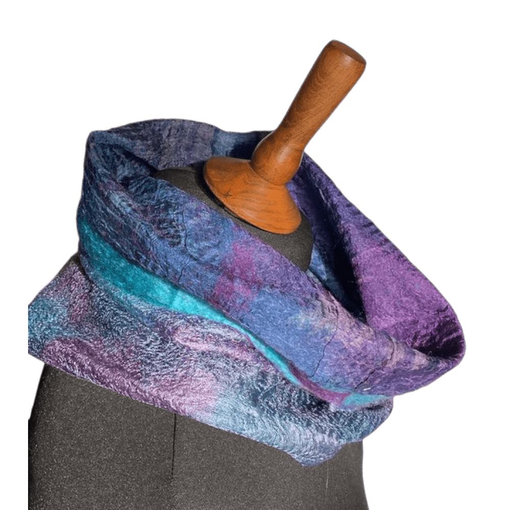 wool-and-silk-felted-neckwarmer-fern-botanical-prints-purple-marian-may-textile-art