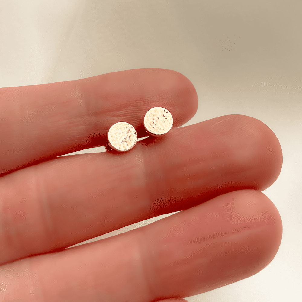 Dainty 9ct gold hammered stud earrings