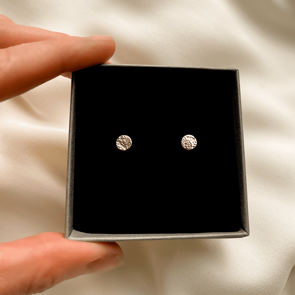 Textured 9ct gold hammered stud earrings