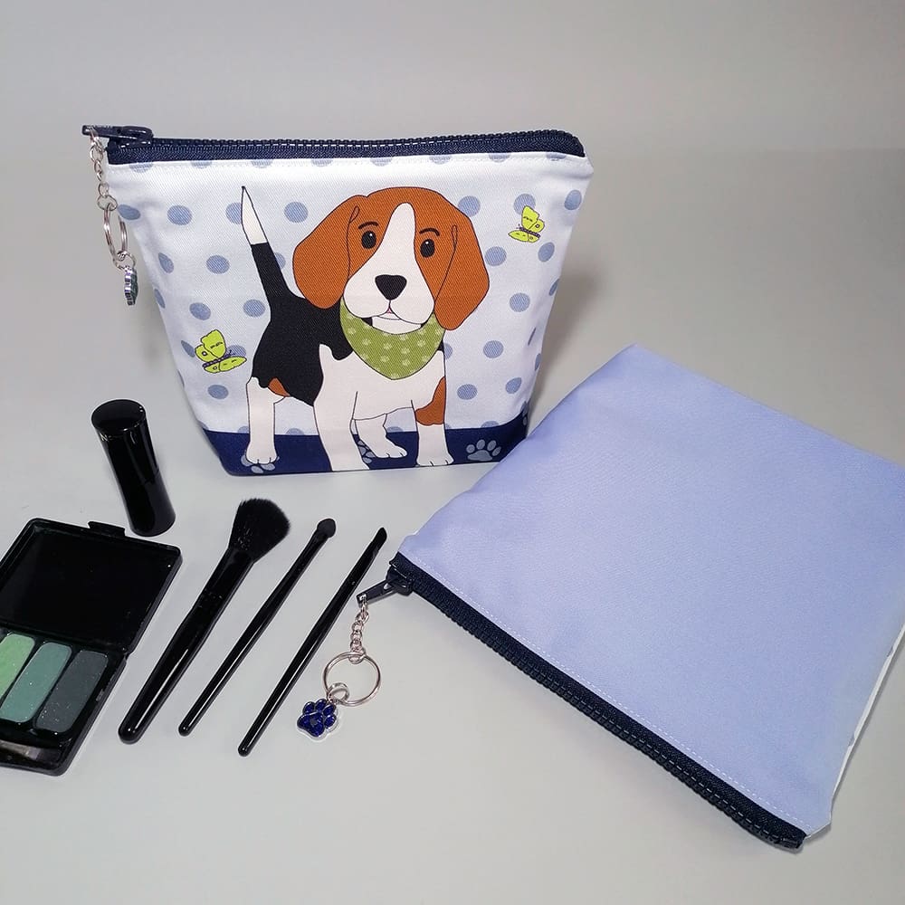 make up purse featuring a Beagle pup-in-a-bandana print.