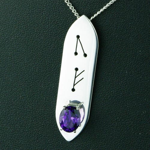 Sterling silver and oval amethyst handmade OOAK rune inspired pendant