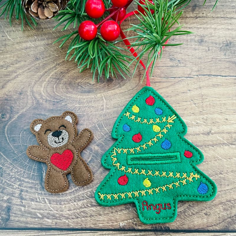 Bear in a Tree Christmas Hanging Decoration Personalised