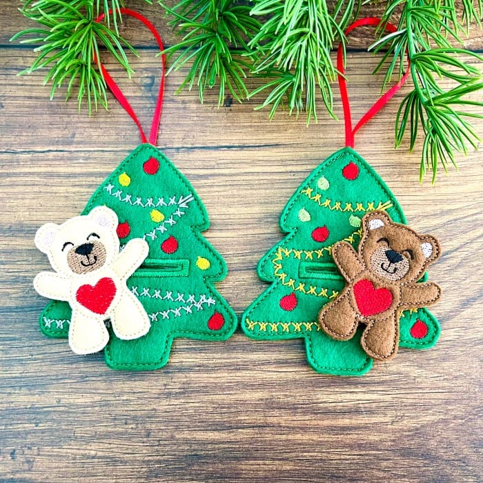 Bear in a Tree Christmas Hanging Decorations Both Bears