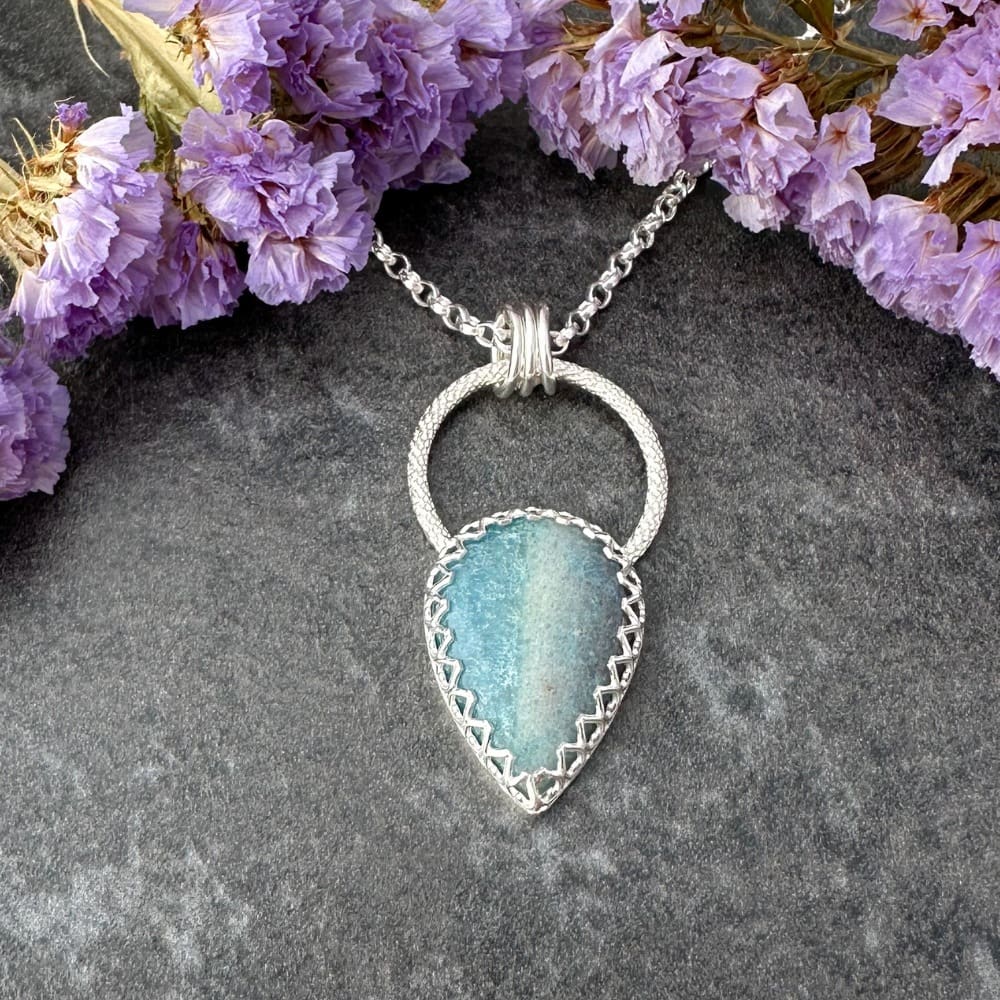 Blue Trollite gemstone necklace handmade in sterling silver