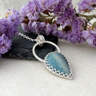 Blue Trollite gemstone necklace handmade in sterling silver