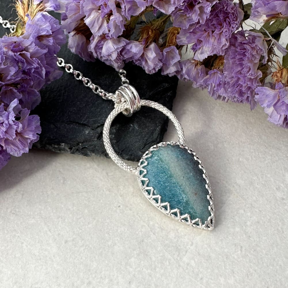 Blue Trollite gemstone necklace handmade in sterling silver