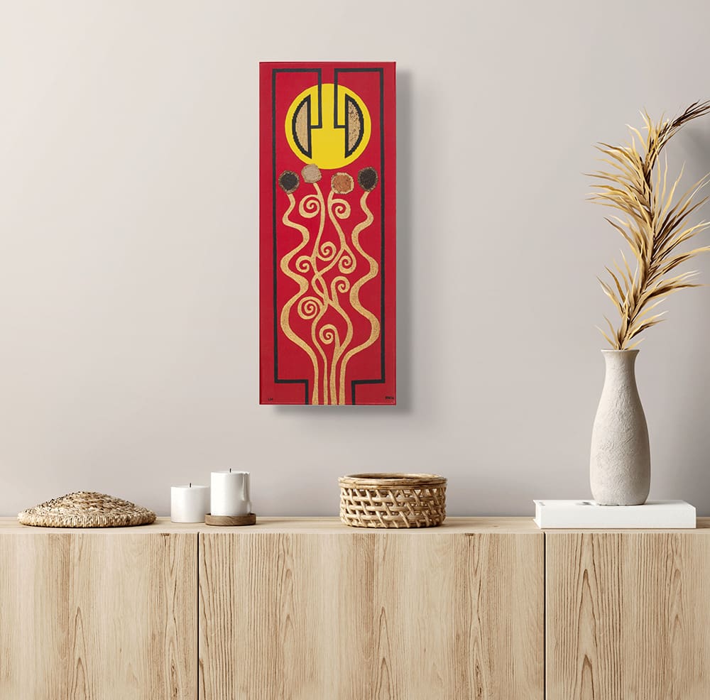 Canvas print sunrise harmony art nouveau red in situ