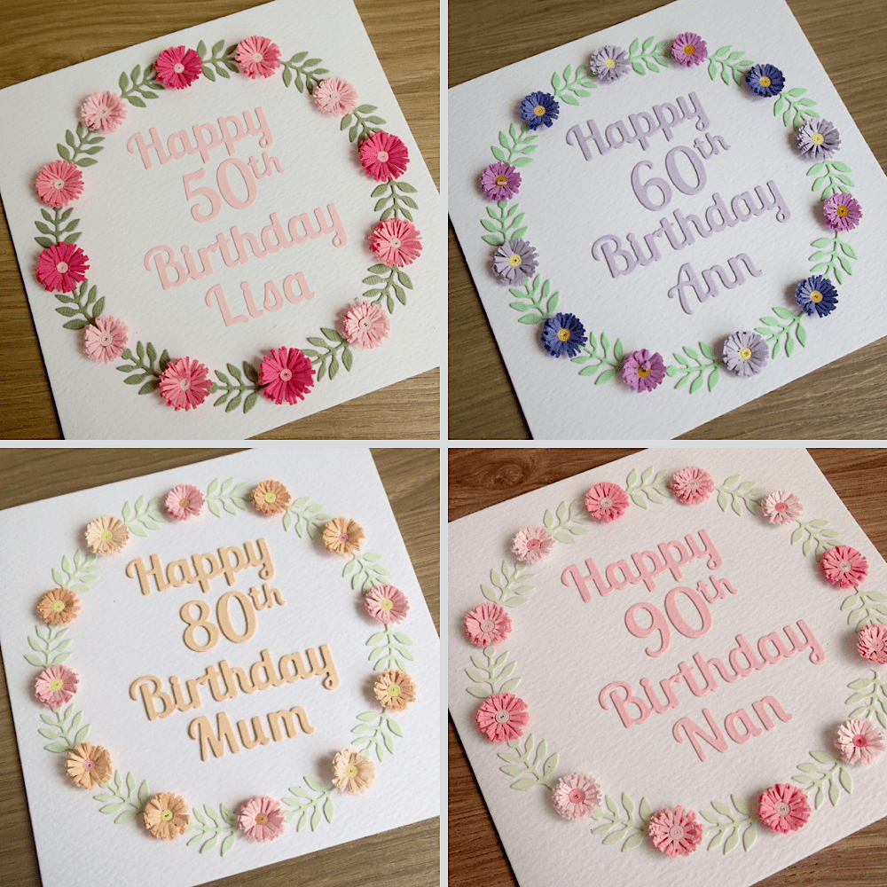 Colour variations for quilled daisy chain birthday cards