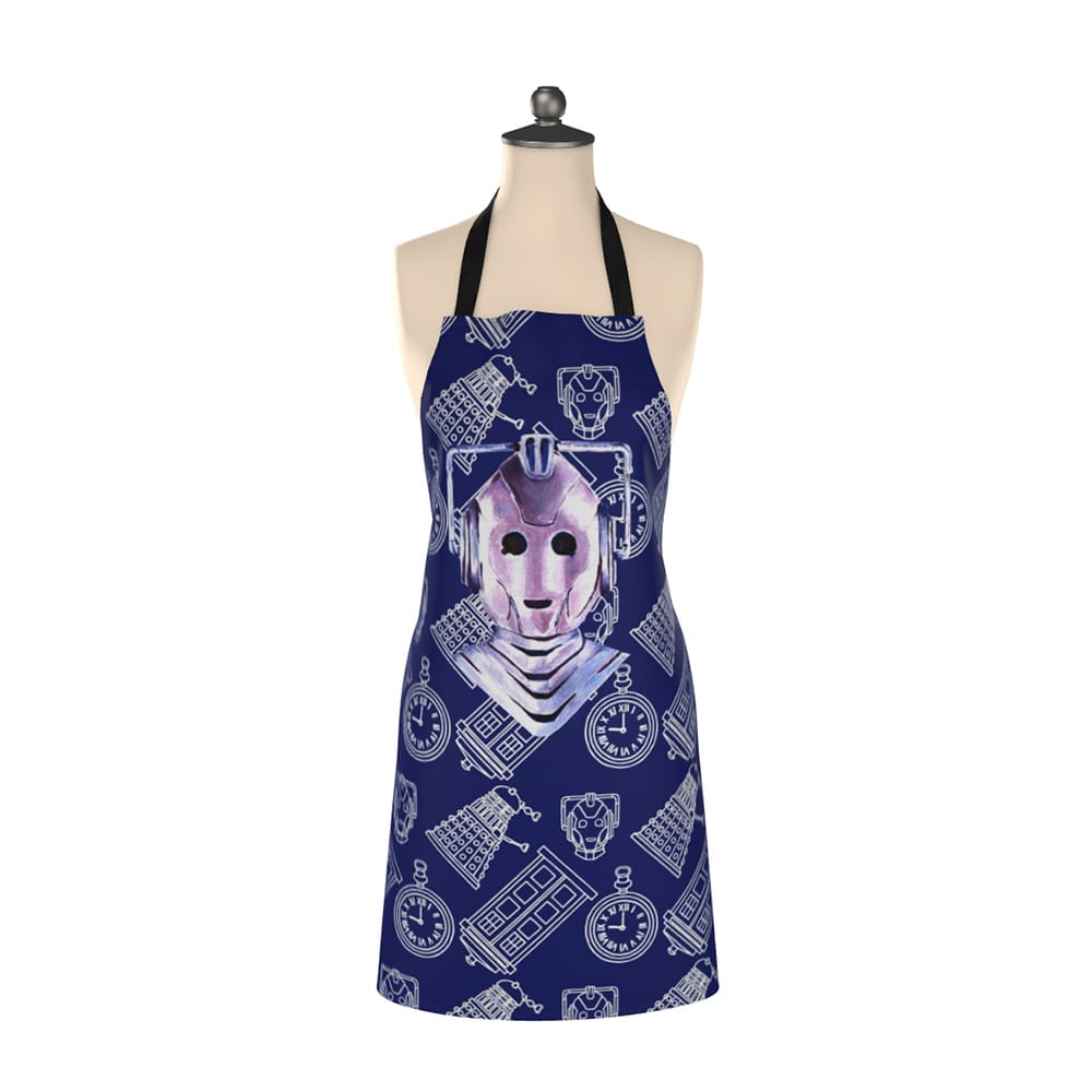 Cyberman inspired adult cotton apron on blue design