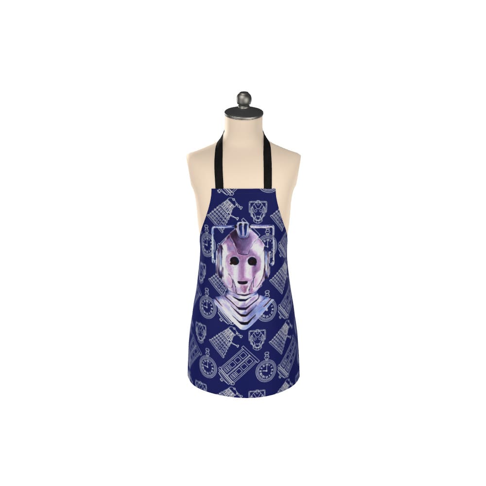 Cyberman inspired kids cotton apron on blue design