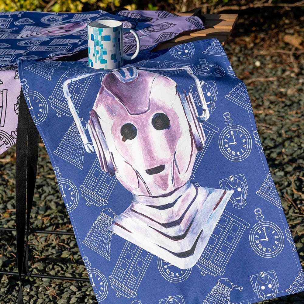 Cyberman tea towel with blue background