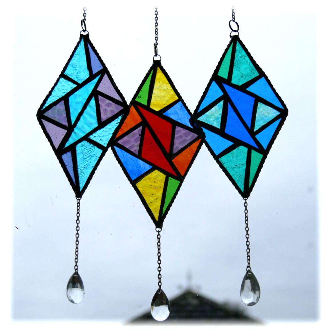 Diamond stained glass suncatcher rainbow turquoise purple blue teal crystal handmade