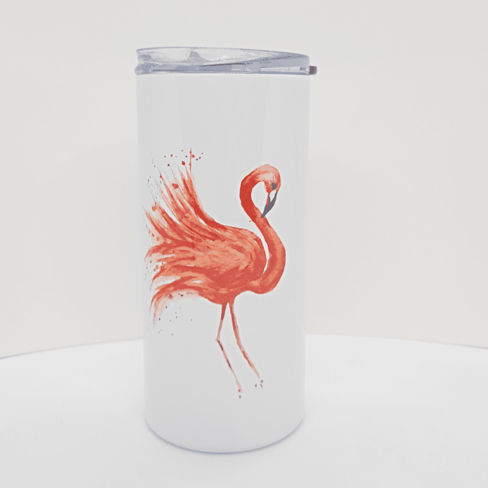 Stainless steel bottle with flamingo artwork