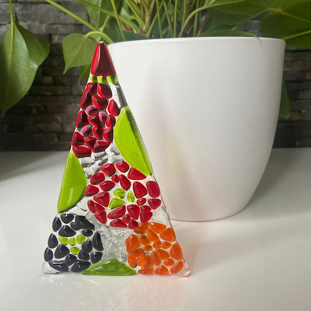 Fused glass Christmas tree tea light holder.