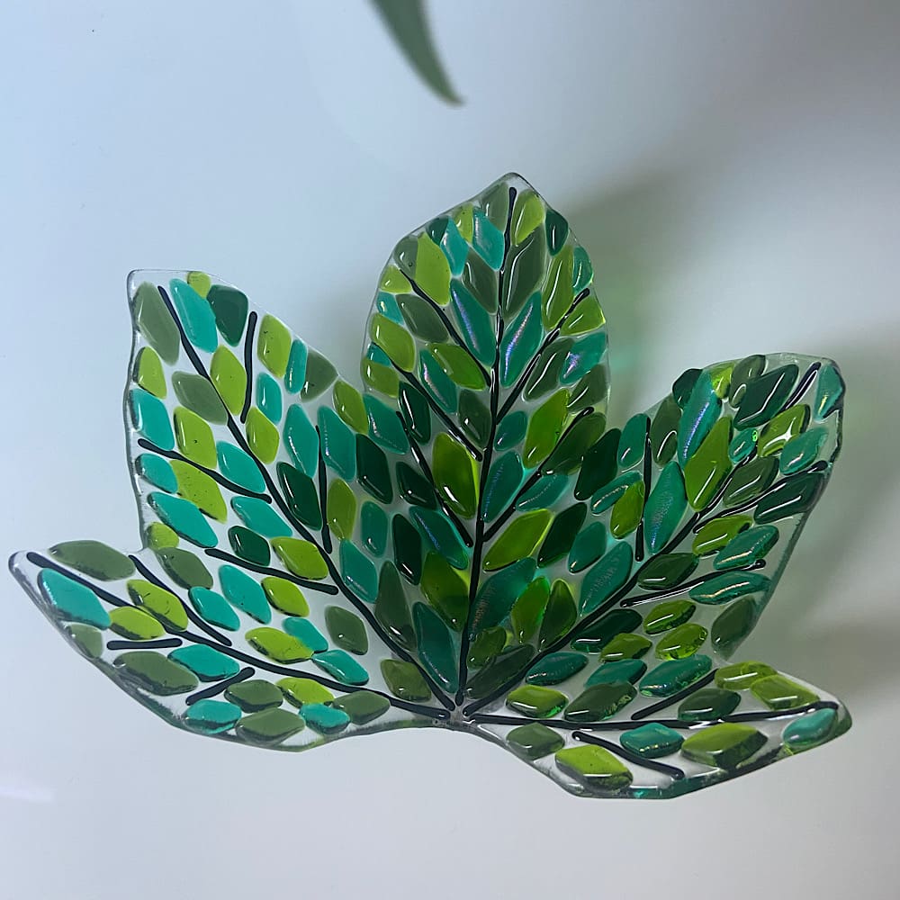 Fused glass leaf dish