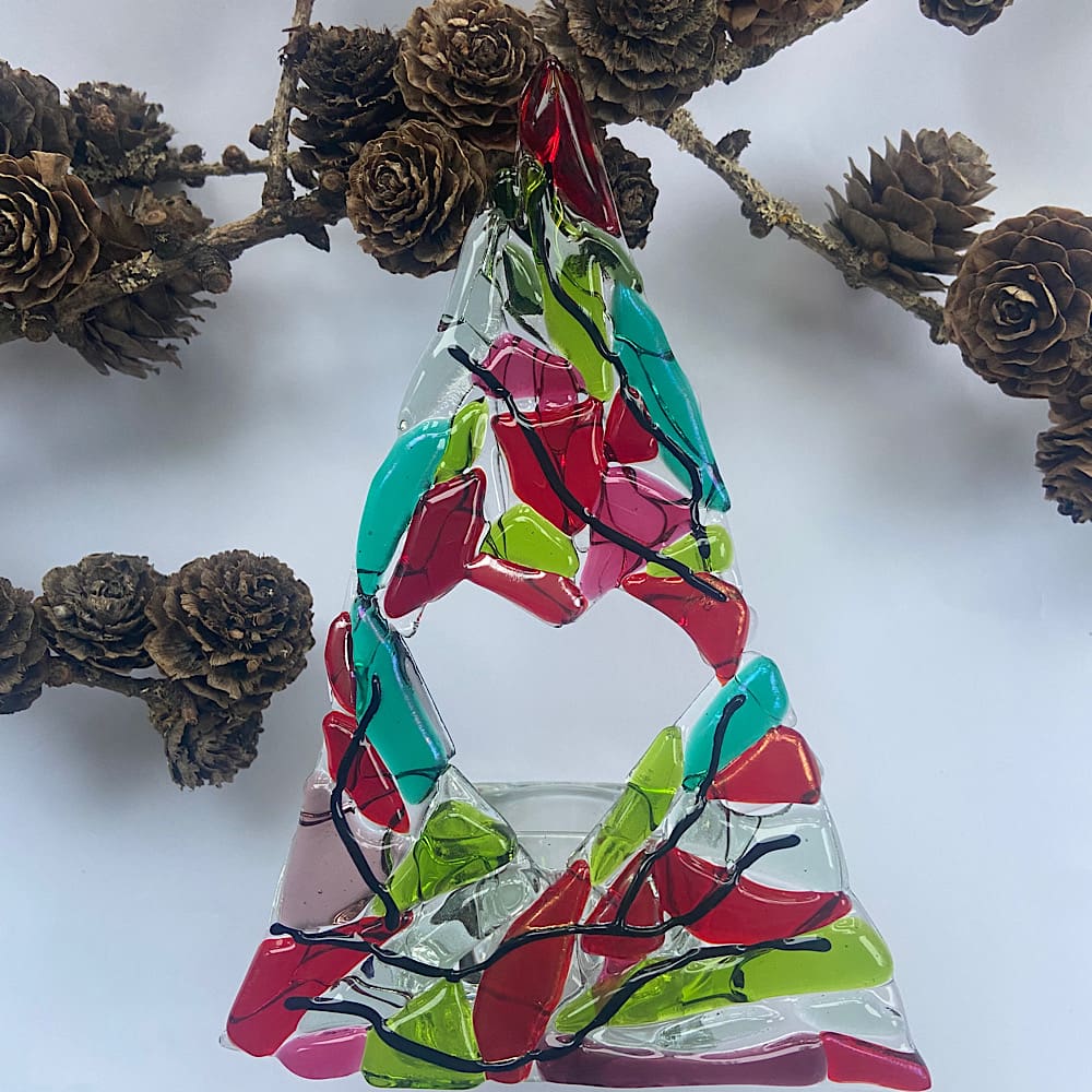 Fused glass organic tree tea light holder