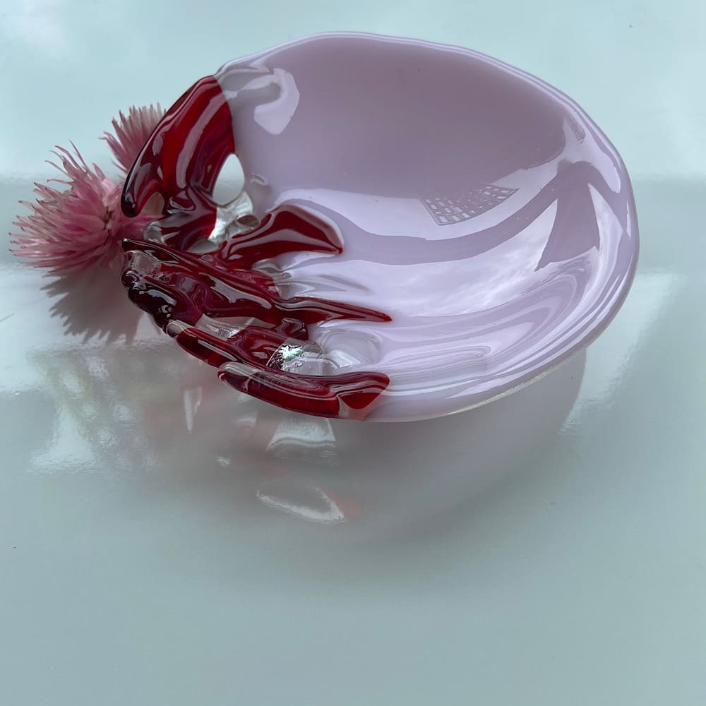 Glass trinket dish in pink and red