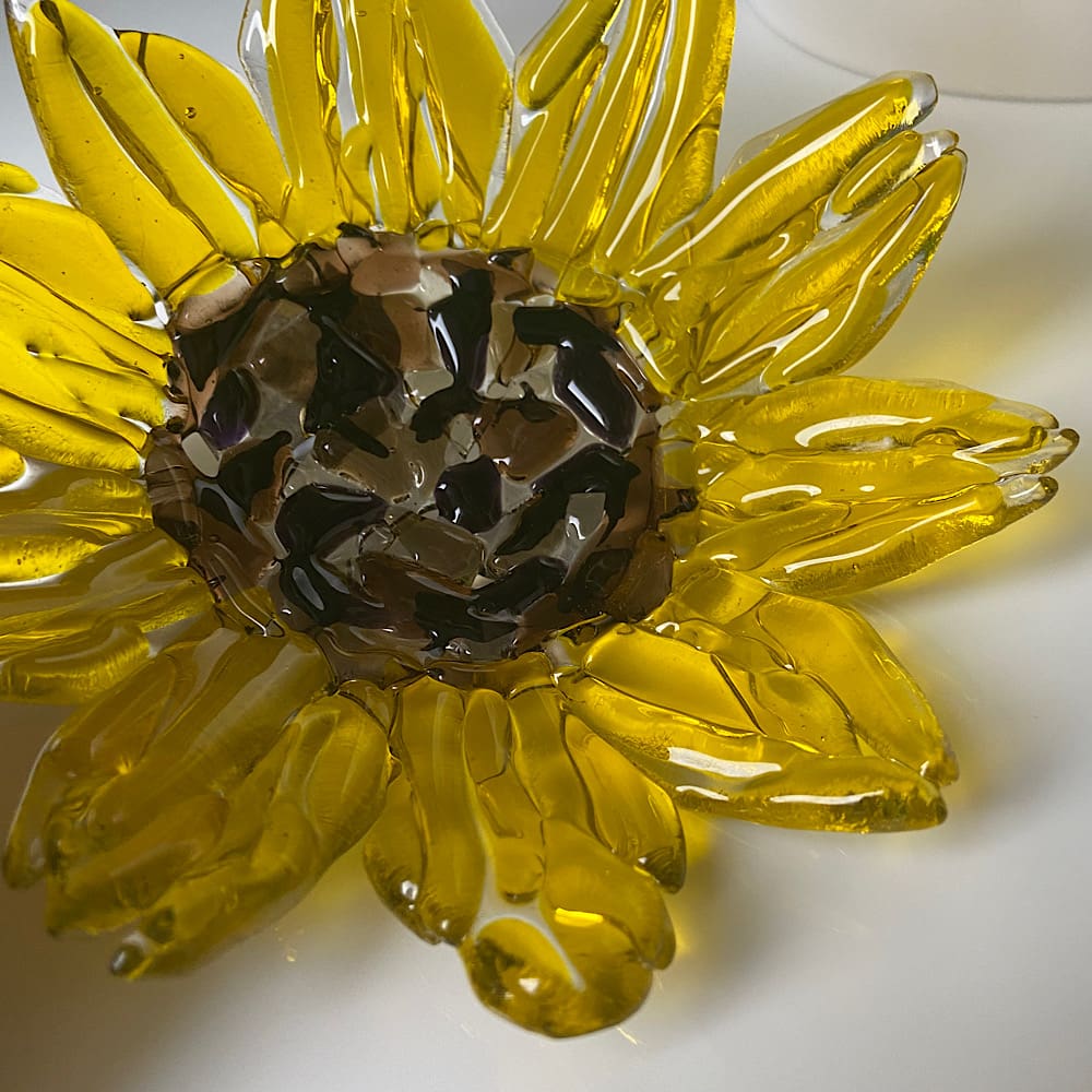 Handcrafted fused glass sunflower dish