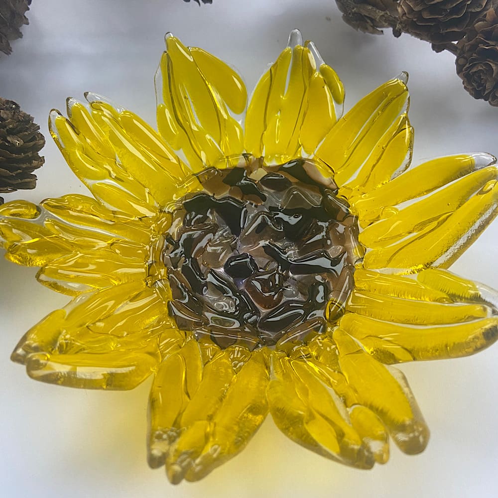 Fused glass sunflower inspired dish