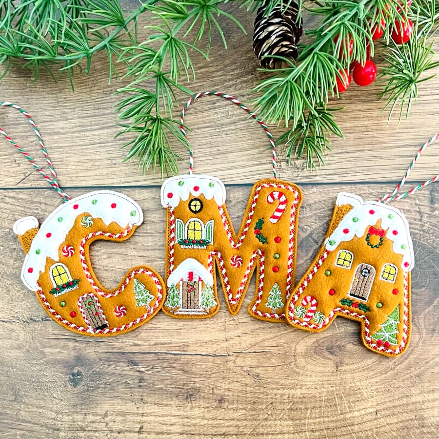 Gingerbread Alphabet Houses Hanging Decorations