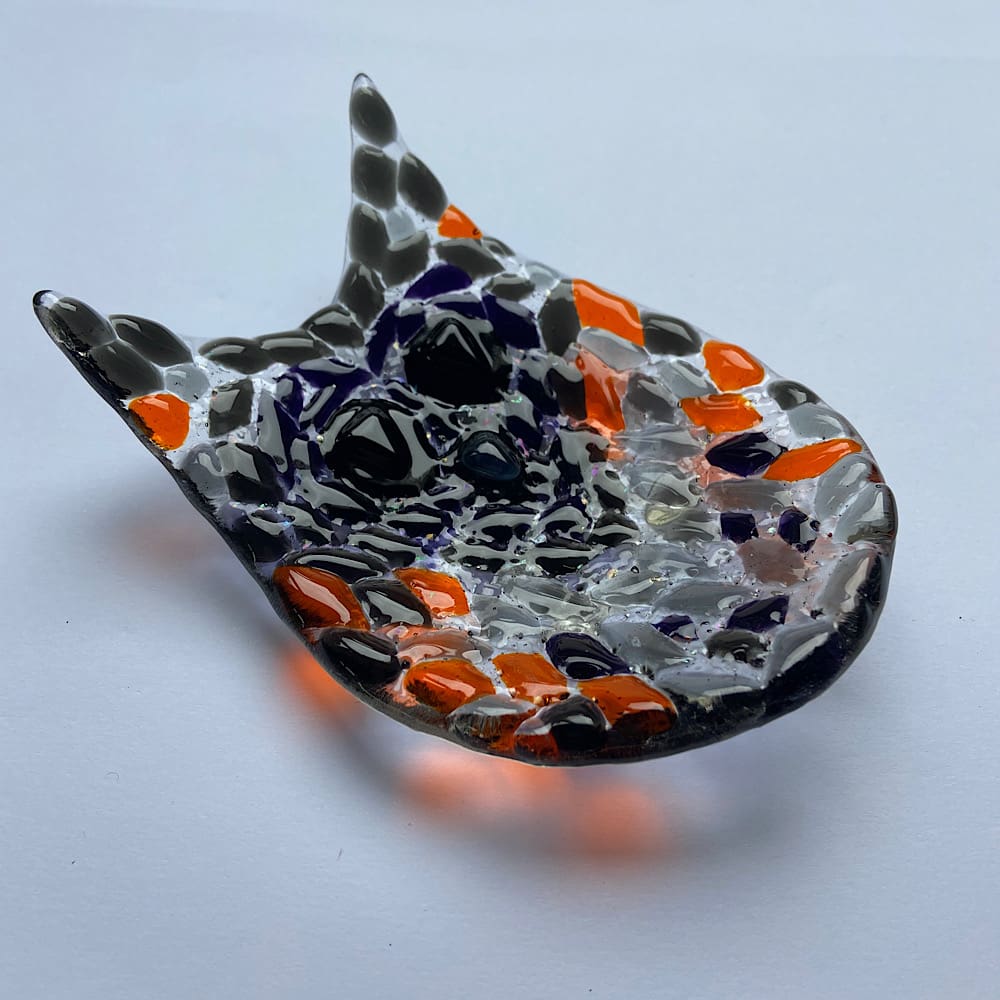 Glass owl trinket dish.