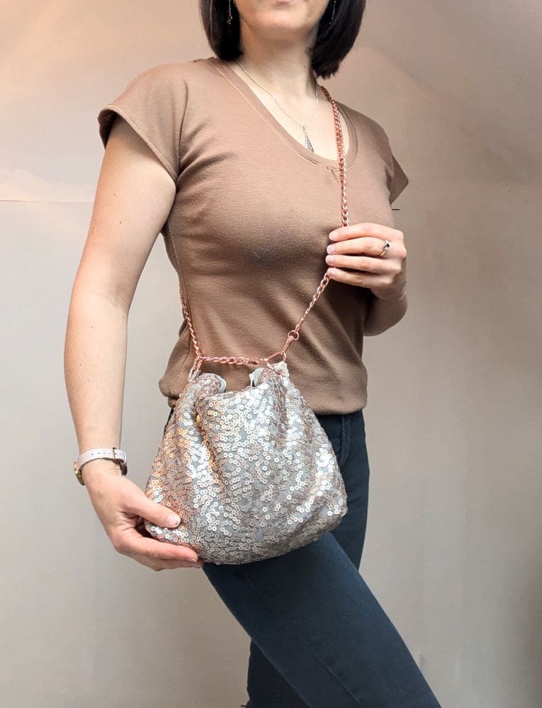 Gold sequin cross body bag