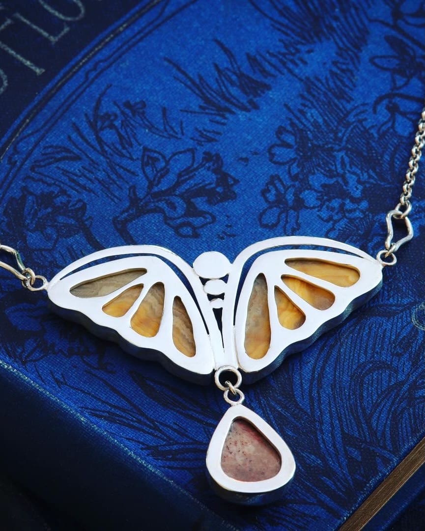 My-Jewellery-Garden-Handmade-Sterling-Silver-Butterfly-Pendant-Necklace-Yellow-Roys-Hill-Agate-Wings-Cantera-Opal-Dangle-Back