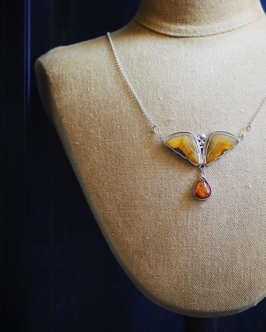 My-Jewellery-Garden-Handmade-Sterling-Silver-Butterfly-Pendant-Necklace-Yellow-Roys-Hill-Agate-Wings-Cantera-Opal-Dangle