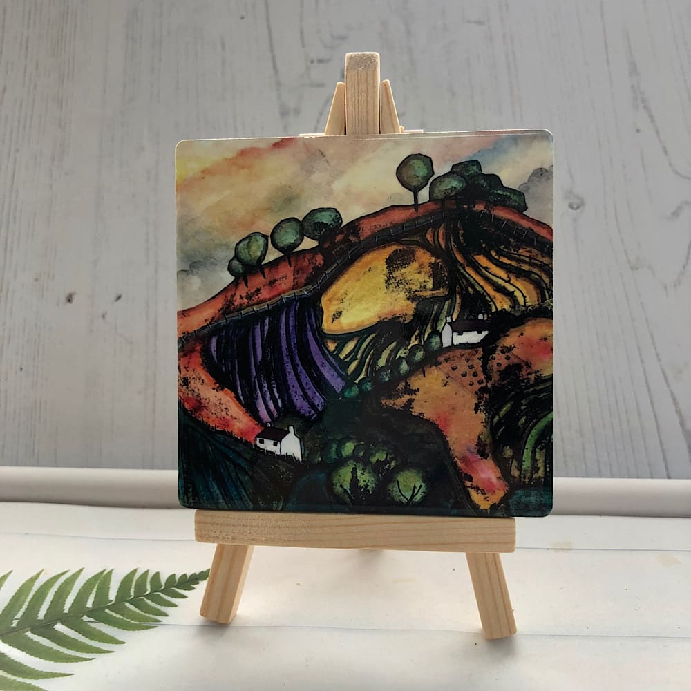 Highland Rise art tile with easel,