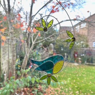 blue tit and flower suncatcher