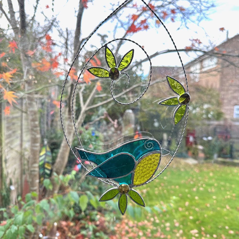 blue tit and flower suncatcher