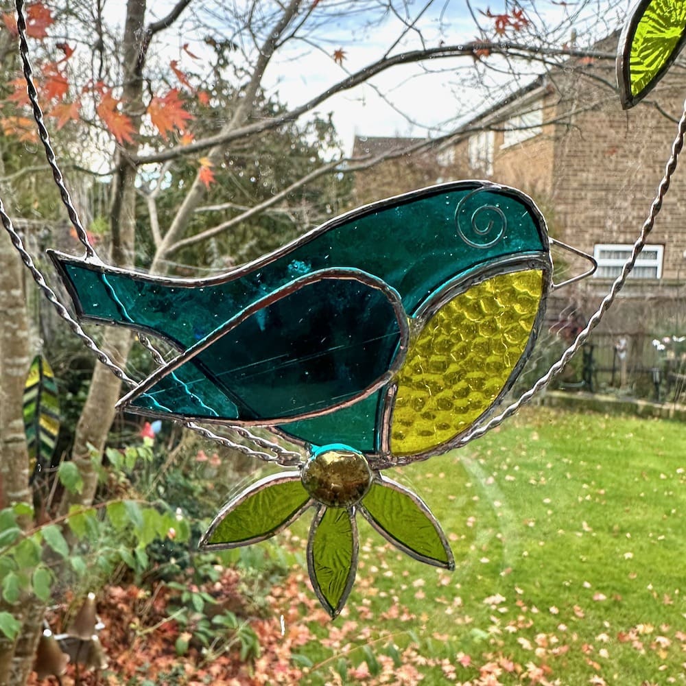 blue tit and flower suncatcher