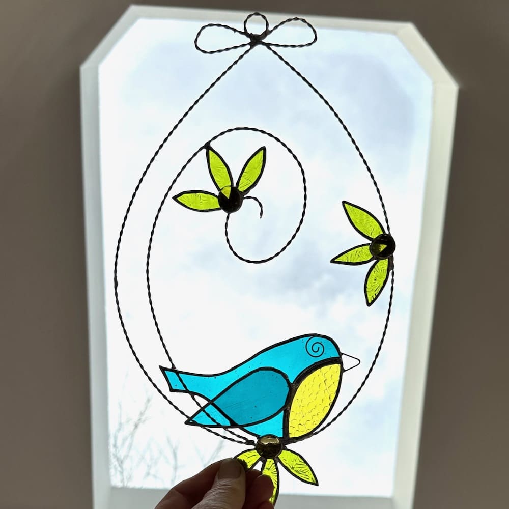 blue tit and flower suncatcher