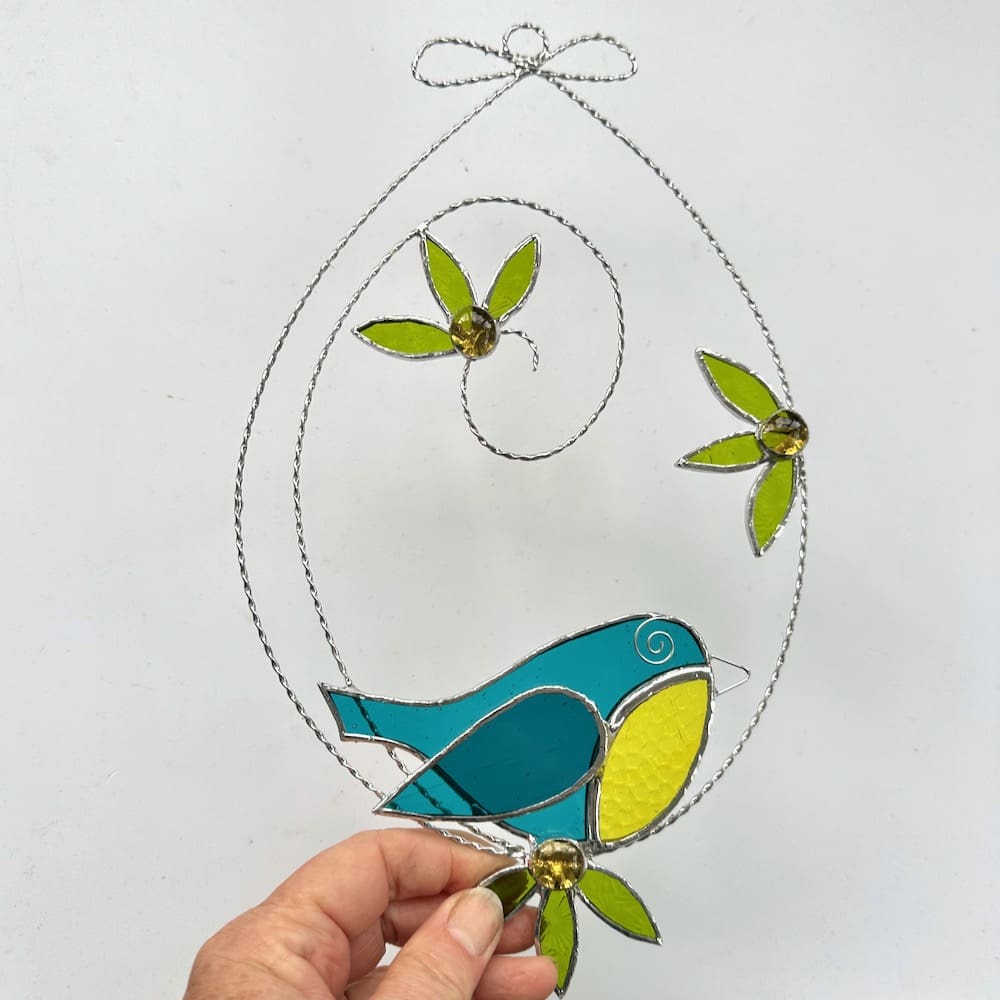 blue tit and flower suncatcher