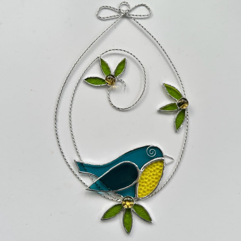 blue tit and flower suncatcher