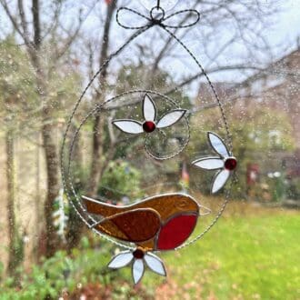 Robin circle with flower suncatcher