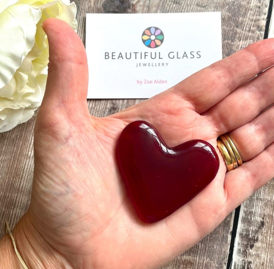 Large bright red translucent glass love heart keepsake