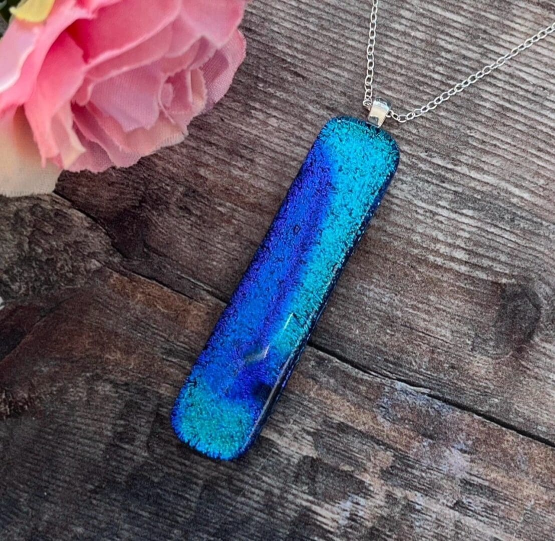 Large aqua blue pendant fused glass