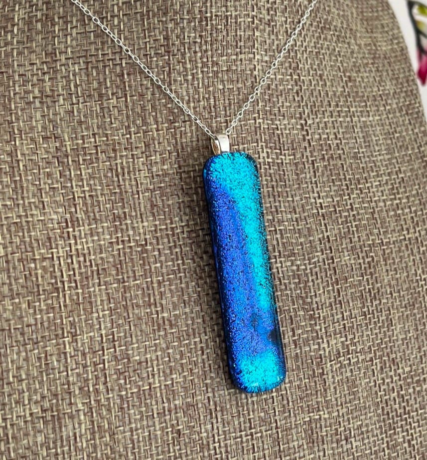 Sparkly blue dichroic glass necklace