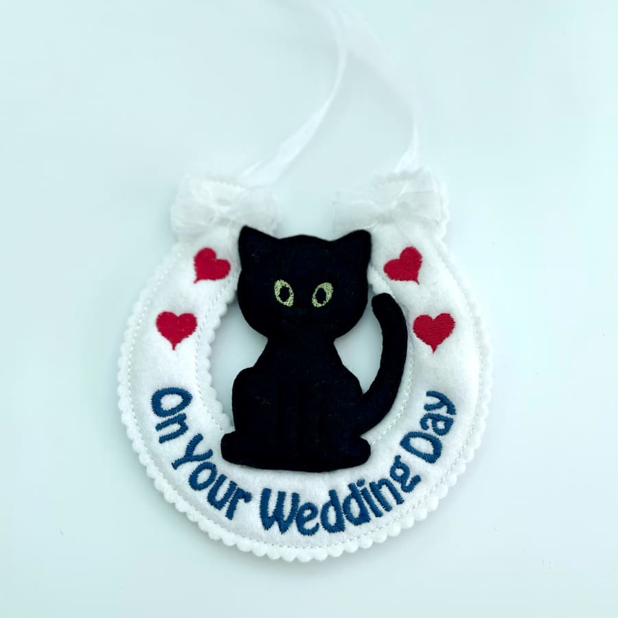 Lucky Horseshoe with Black Cat Wedding Day Gift Closeup