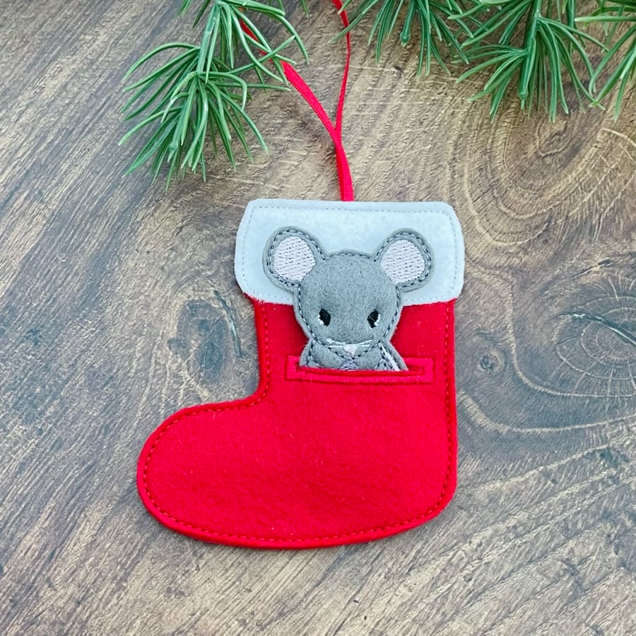 Mouse In A Stocking Hanging Decoration