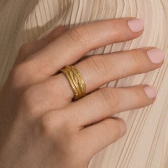 My Jewellery Garden Handmade 18k Gold Textured Ocean Wave Ring Band Wedding