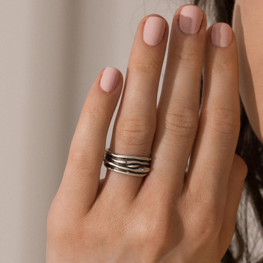 My Jewellery Garden Handmade Bespoke Sterling Silver Textured Ocean Wave Ring Band