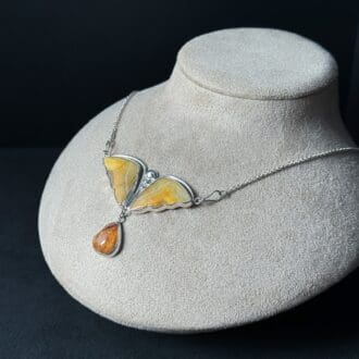 My Jewellery Garden Handmade Sterling Silver Butterfly Pendant Necklace Yellow Roys Hill Agate and Cantera Opal