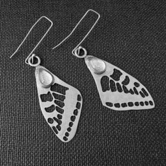 My Jewellery Garden Handmade Ethereal Sterling Silver Butterfly Wing Dangle Earrings with Rose Quartz Teardrop Gemstone