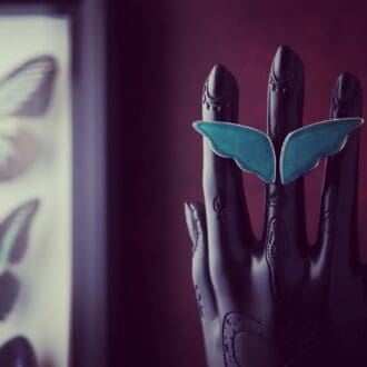 Handmade Green Amazonite and Sterling Silver Butterfly Wing Ring with 24k Gold