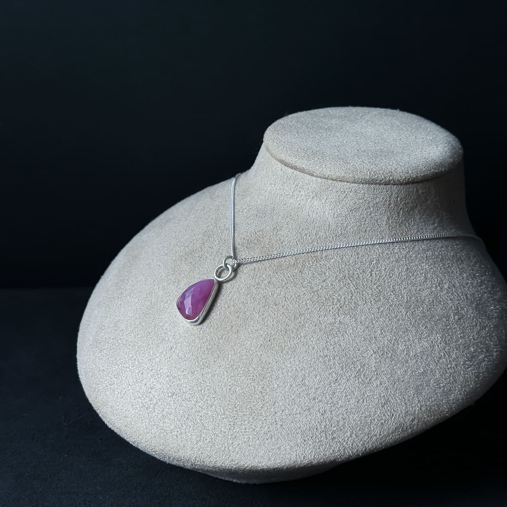 Handmade Rose Cut Pink Sapphire Sterling Silver Pendant Necklace